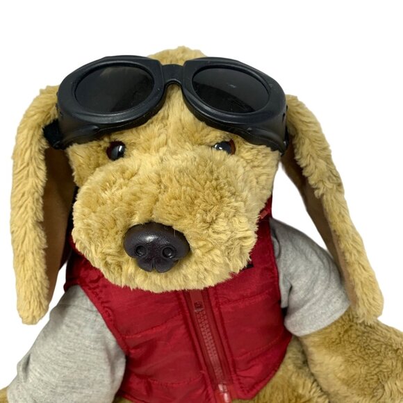 AE Dog Plush Goggles 14 inches Red Zipper Vest Cuddly Soft Toy Stuffed Animal - Picture 4 of 13